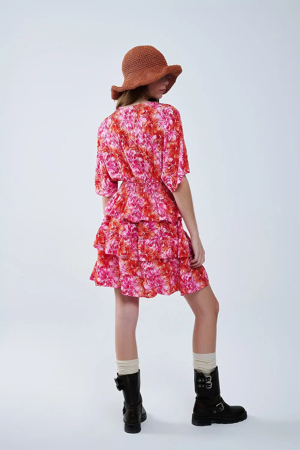 Robe imprimée florale avec des tons roses orange et rouges - Vestidos