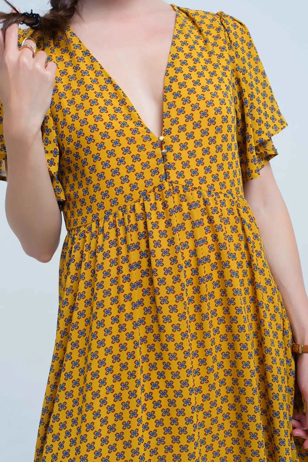 Robe jaune avec vol et motif géométrique - Vestidos