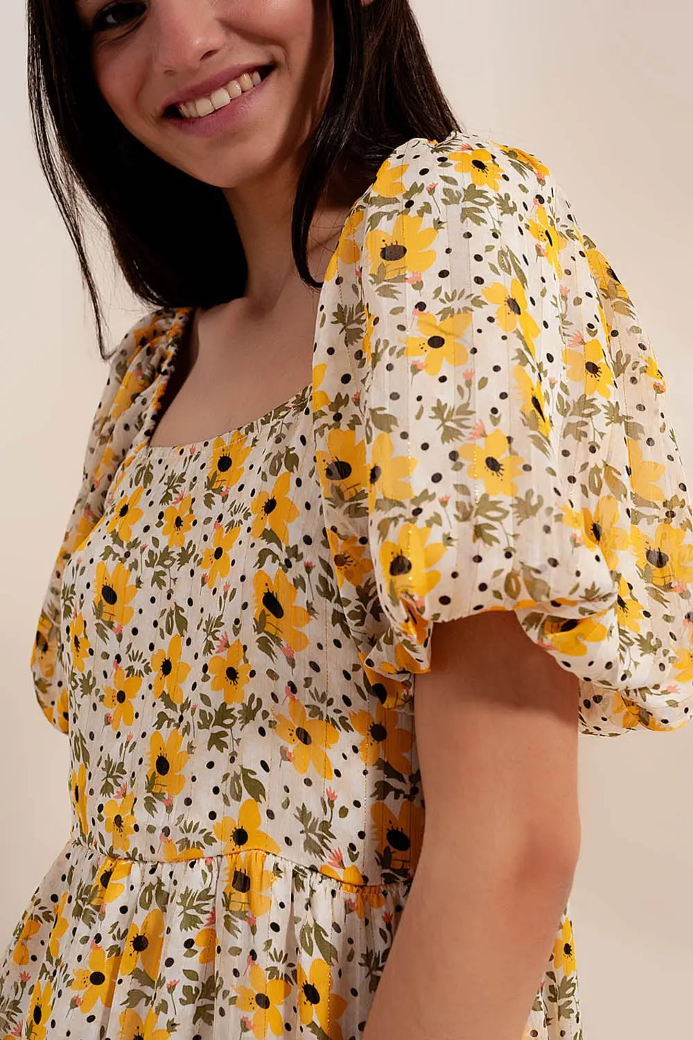 Robe jaune large à manches bouffantes - Vestidos