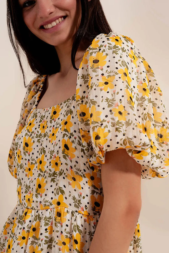 Robe jaune large à manches bouffantes - Vestidos