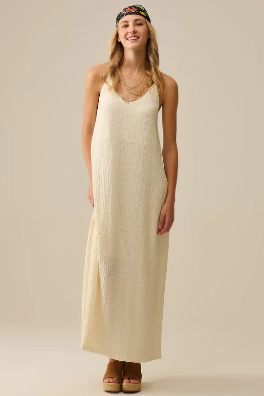 Robe longue à bretelles perlées dans le dos crème - Vestidos