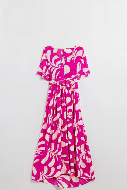 Robe longue à imprimé floral fuchsia avec dos ouvert - Vestidos