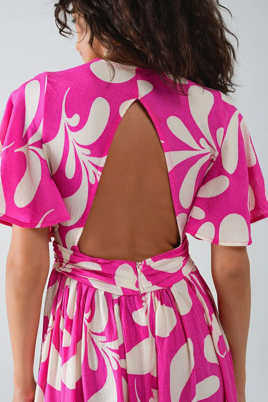 Robe longue à imprimé floral fuchsia avec dos ouvert - Vestidos
