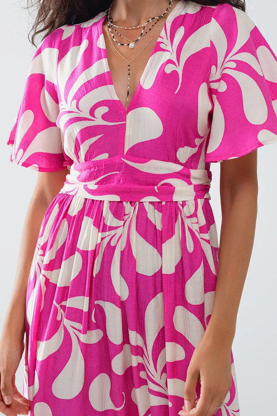 Robe longue à imprimé floral fuchsia avec dos ouvert - Vestidos