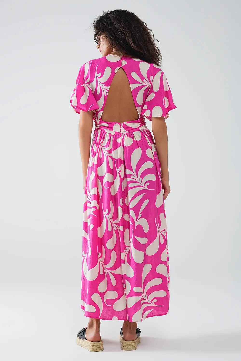 Robe longue à imprimé floral fuchsia avec dos ouvert - Vestidos