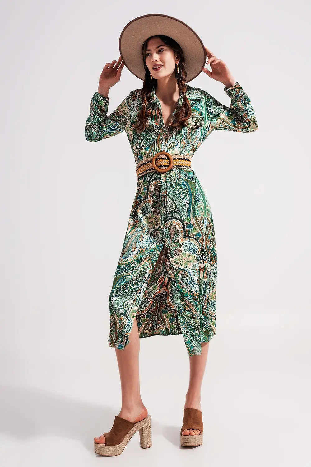 Robe longue à motif cachemire Vert - Vestidos