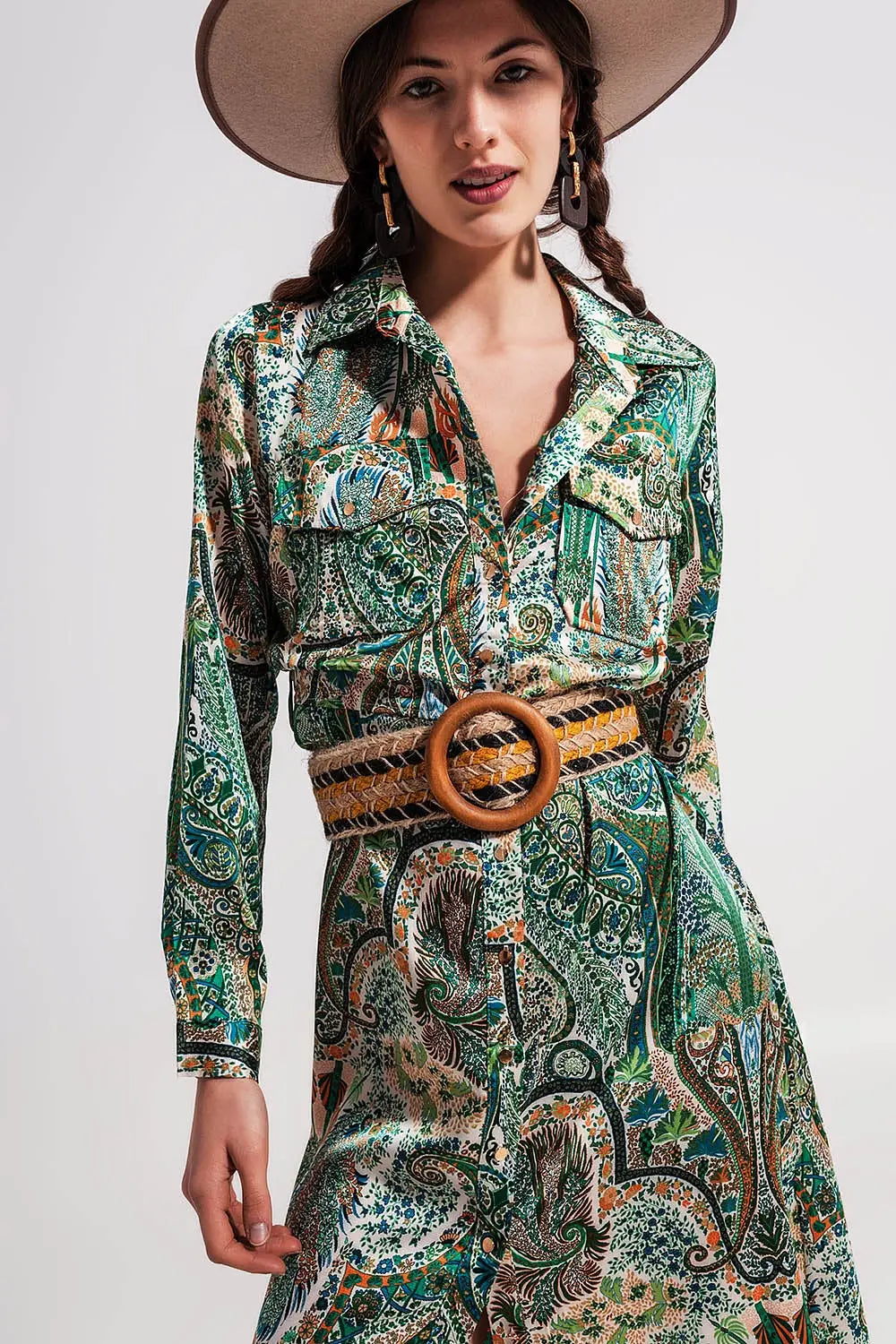 Robe longue à motif cachemire Vert - Vestidos