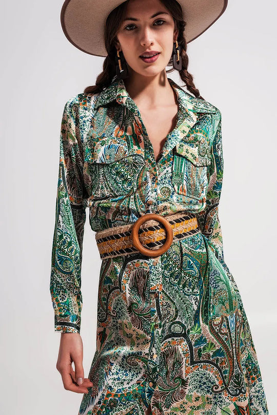 Robe longue à motif cachemire Vert - Vestidos