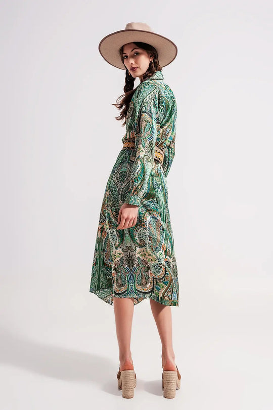 Robe longue à motif cachemire Vert - Vestidos