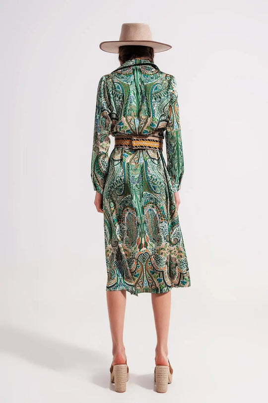 Robe longue à motif cachemire Vert - Vestidos
