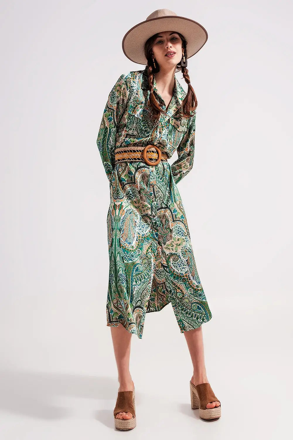 Q2 Robe longue à motif cachemire Vert