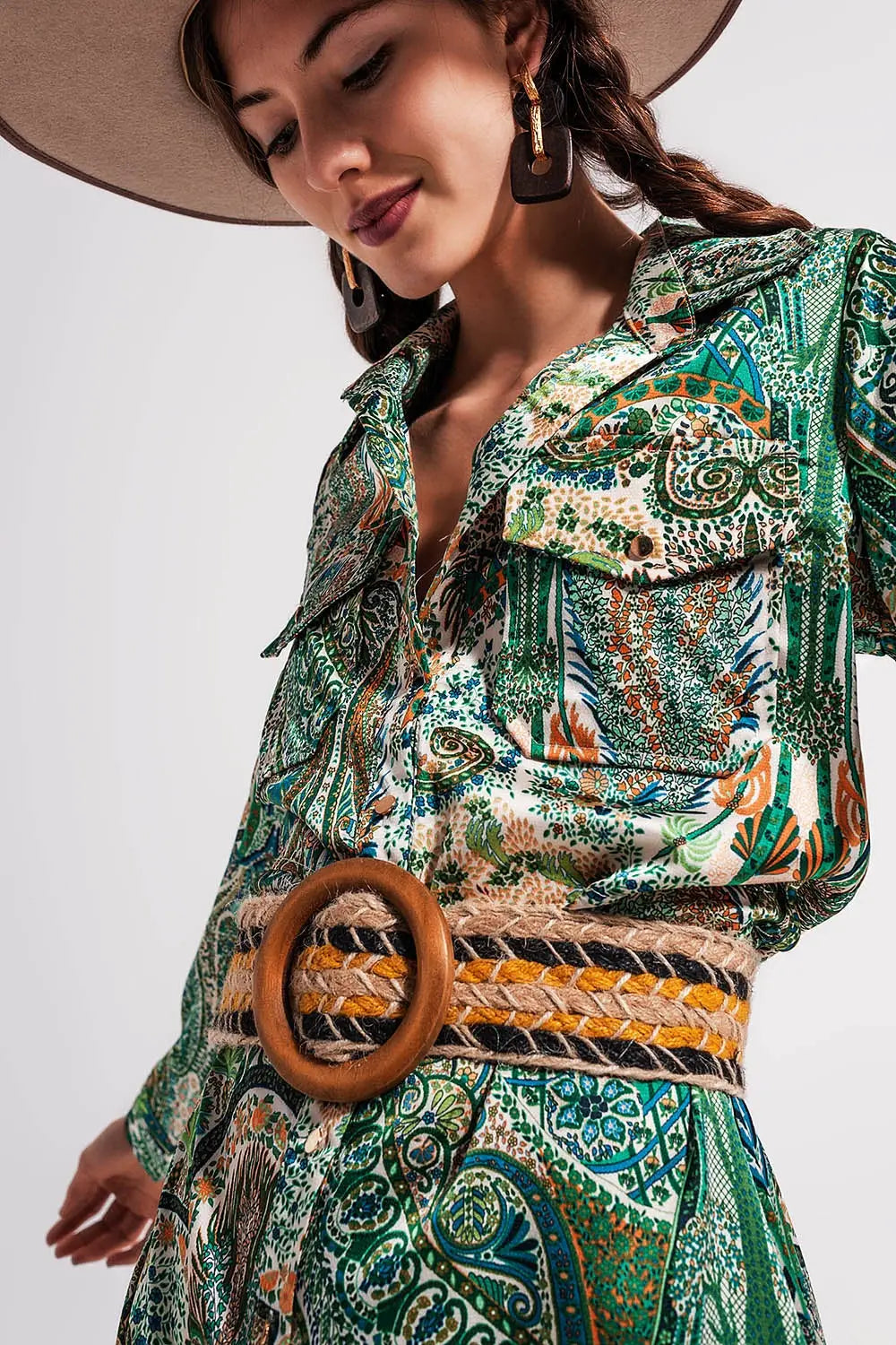 Robe longue à motif cachemire Vert - Vestidos