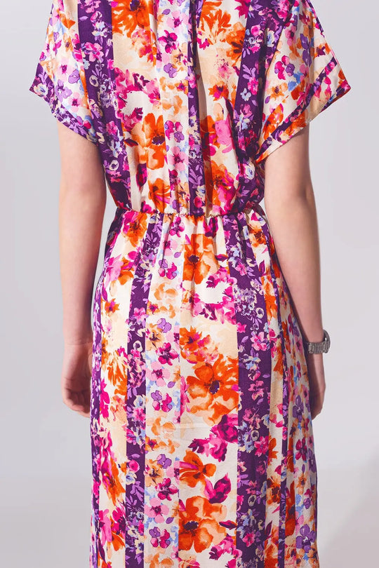 Robe longue à nœuds sur le devant imprimé fleurs en multicolore - Vestidos
