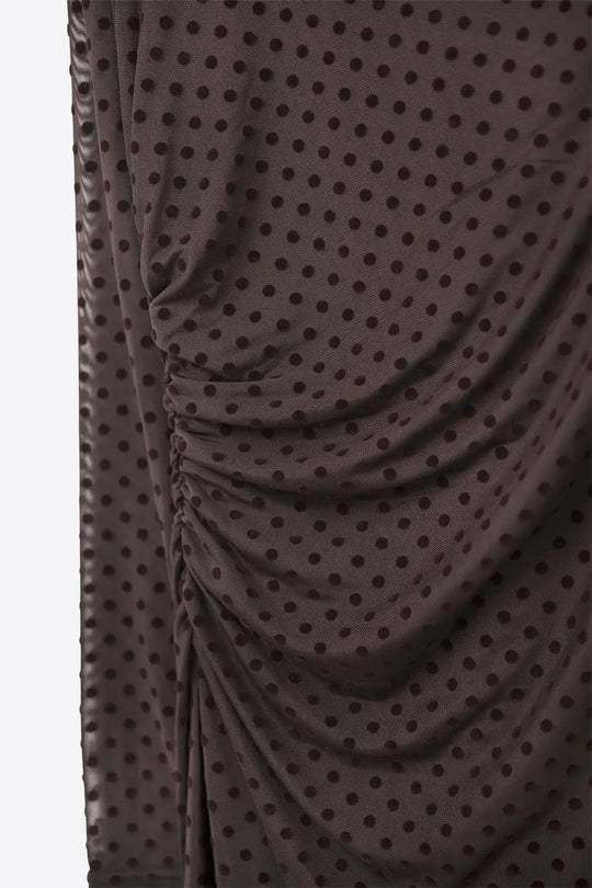Robe longue à pois marron en tissu transparent - Vestidos