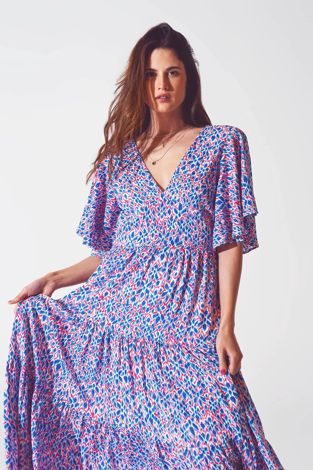 Robe longue avec dos ouvert et lien à nouer dans un imprimé violet - Vestidos