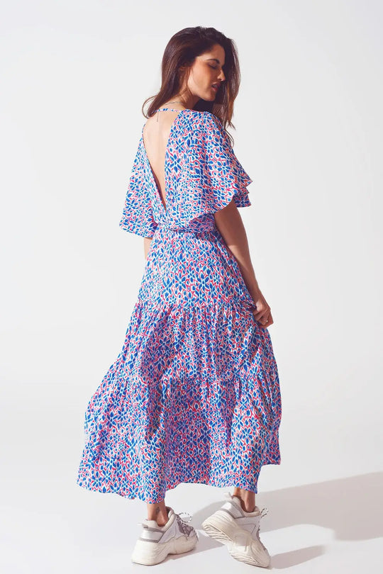Robe longue avec dos ouvert et lien à nouer dans un imprimé violet - Vestidos