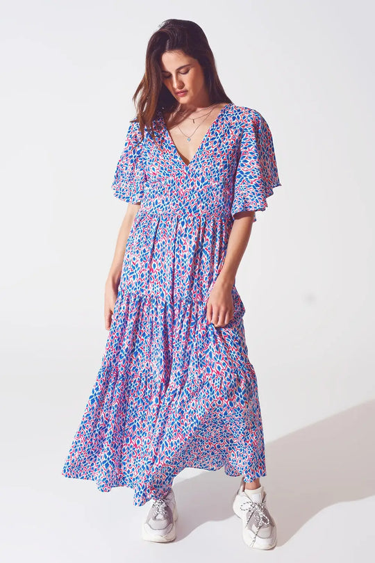 Robe longue avec dos ouvert et lien à nouer dans un imprimé violet - Vestidos