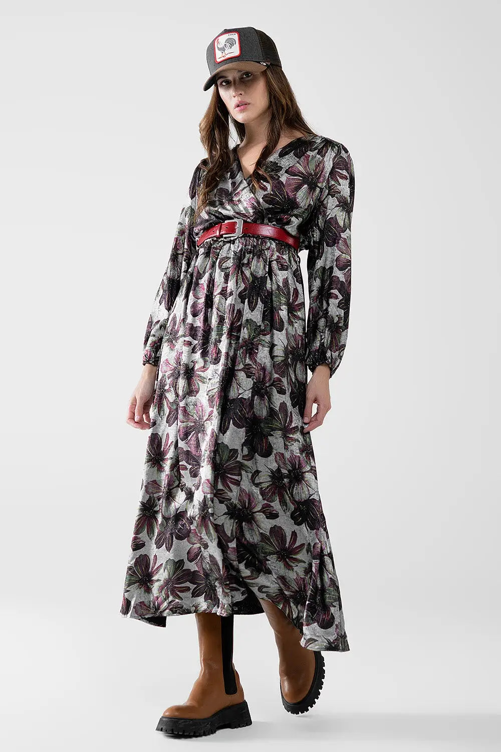 robe longue avec imprimé floral à effet métallique - Vestidos
