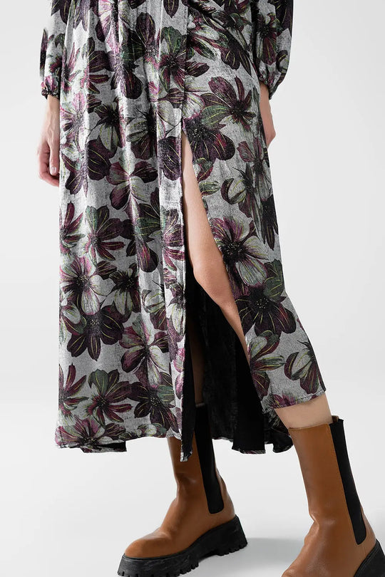 robe longue avec imprimé floral à effet métallique - Vestidos