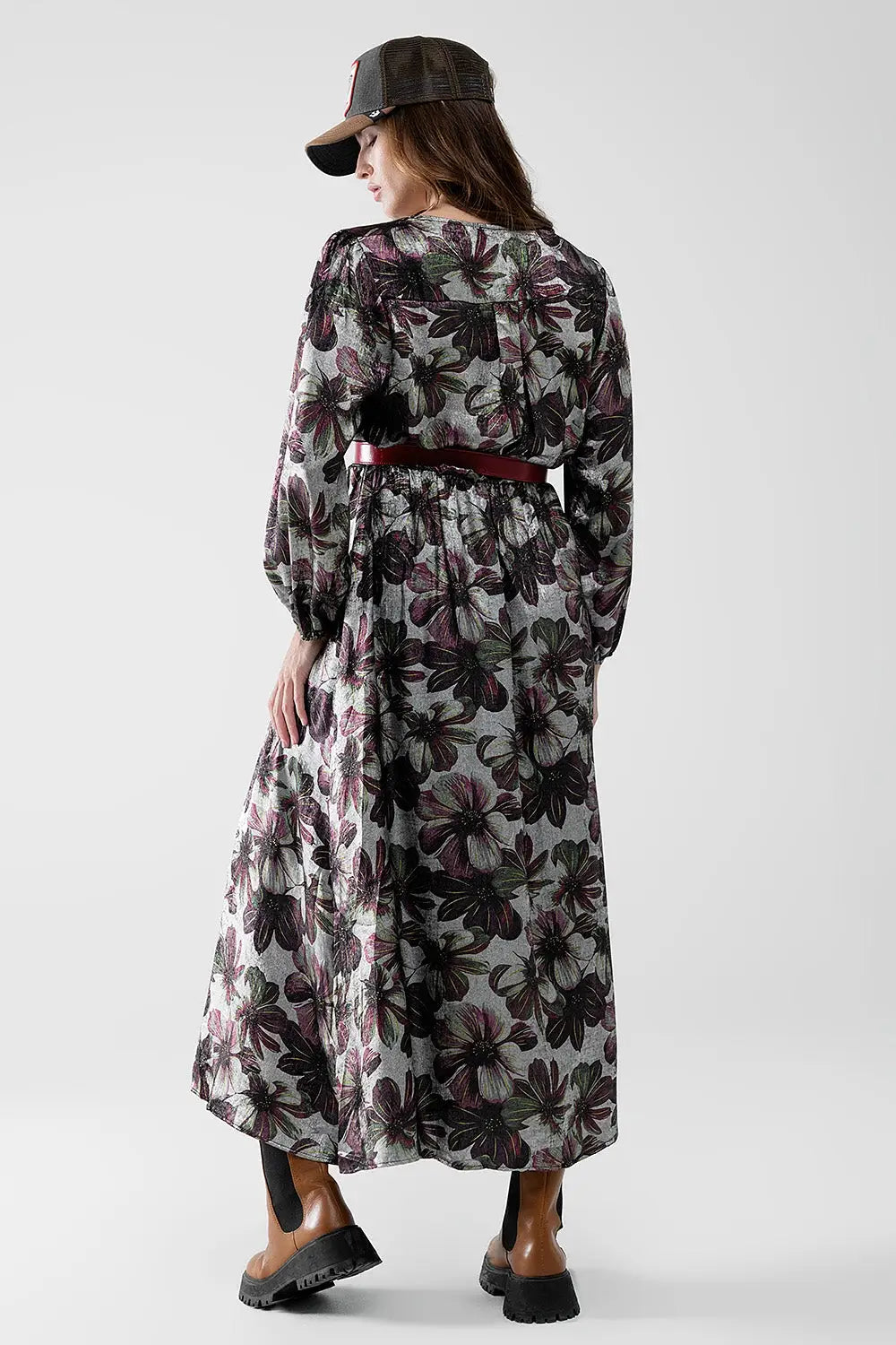 robe longue avec imprimé floral à effet métallique - Vestidos