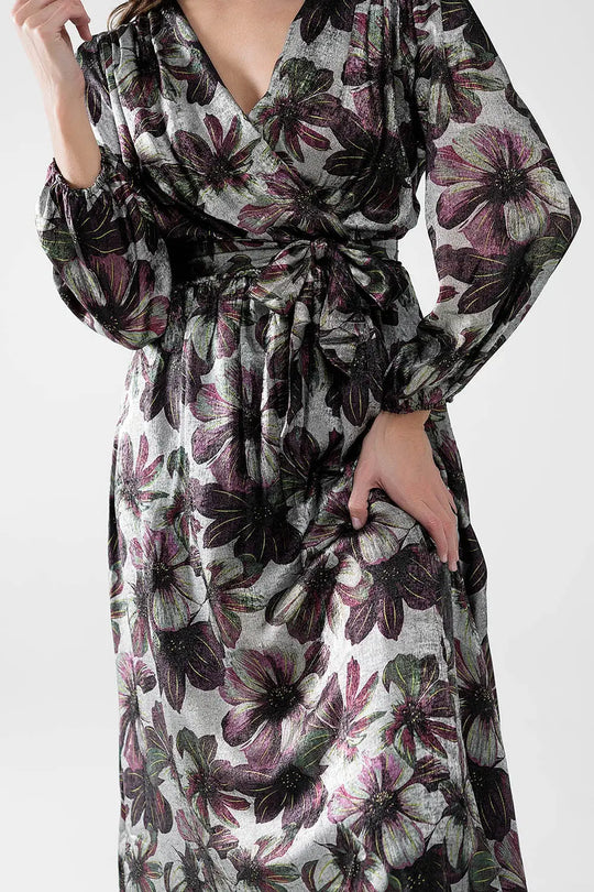 robe longue avec imprimé floral à effet métallique - Vestidos