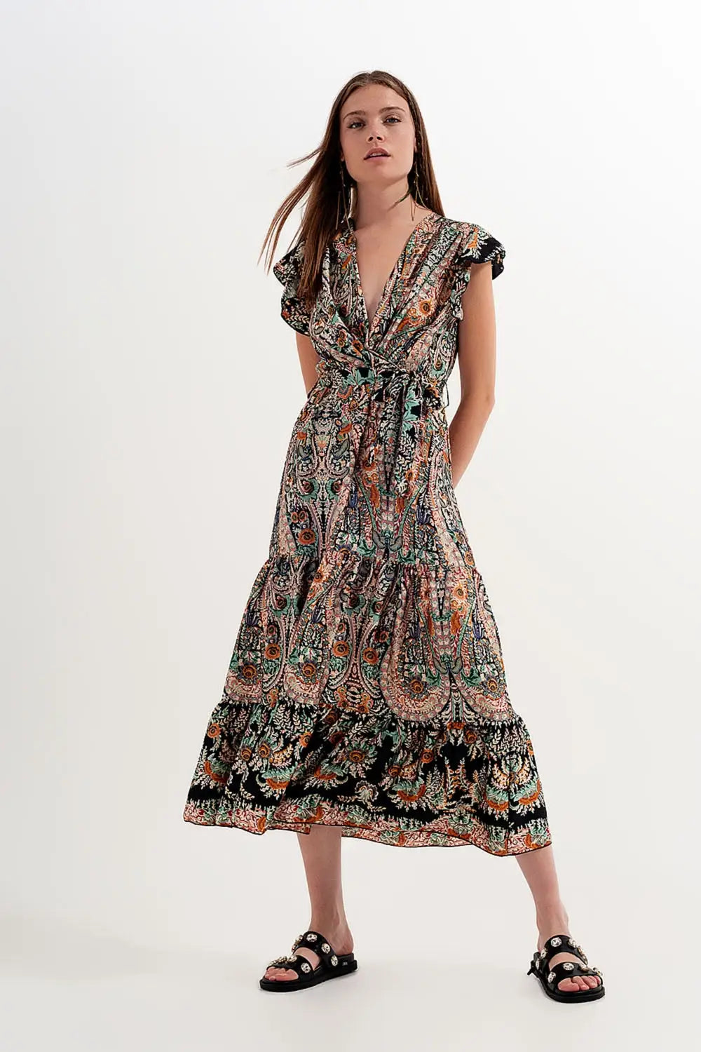 Robe longue avec jupe à superpositions et motif cachemire - Vestidos
