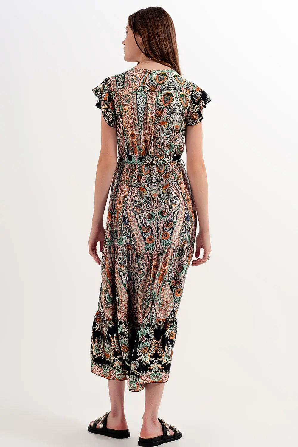 Robe longue avec jupe à superpositions et motif cachemire - Vestidos