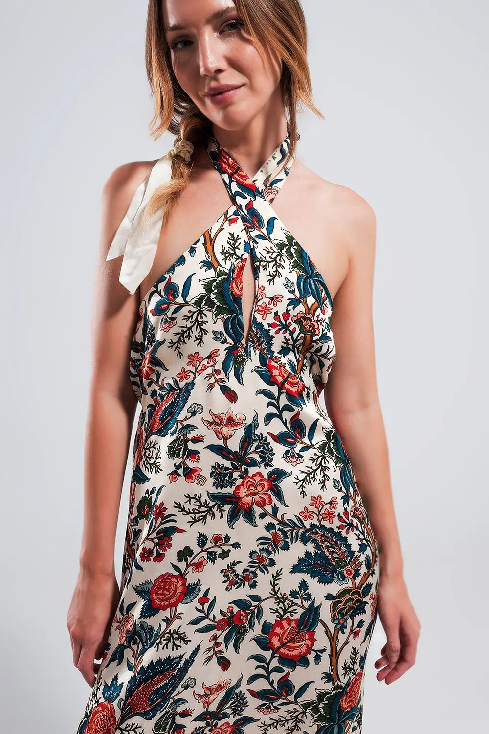 Robe longue avec motif cachemire en beige - Vestidos