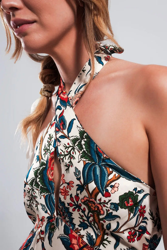 Robe longue avec motif cachemire en beige - Vestidos