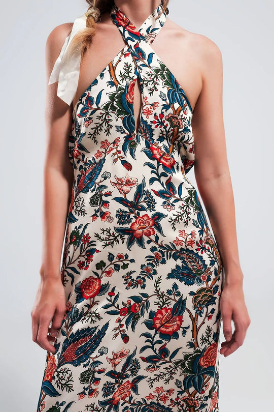 Robe longue avec motif cachemire en beige - Vestidos