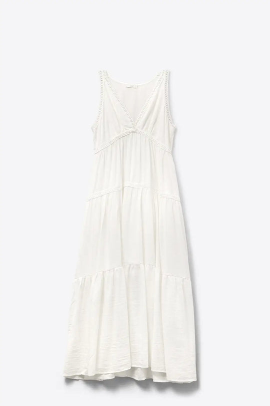 Robe longue blanche avec détails en dentelle et style boho - Vestidos