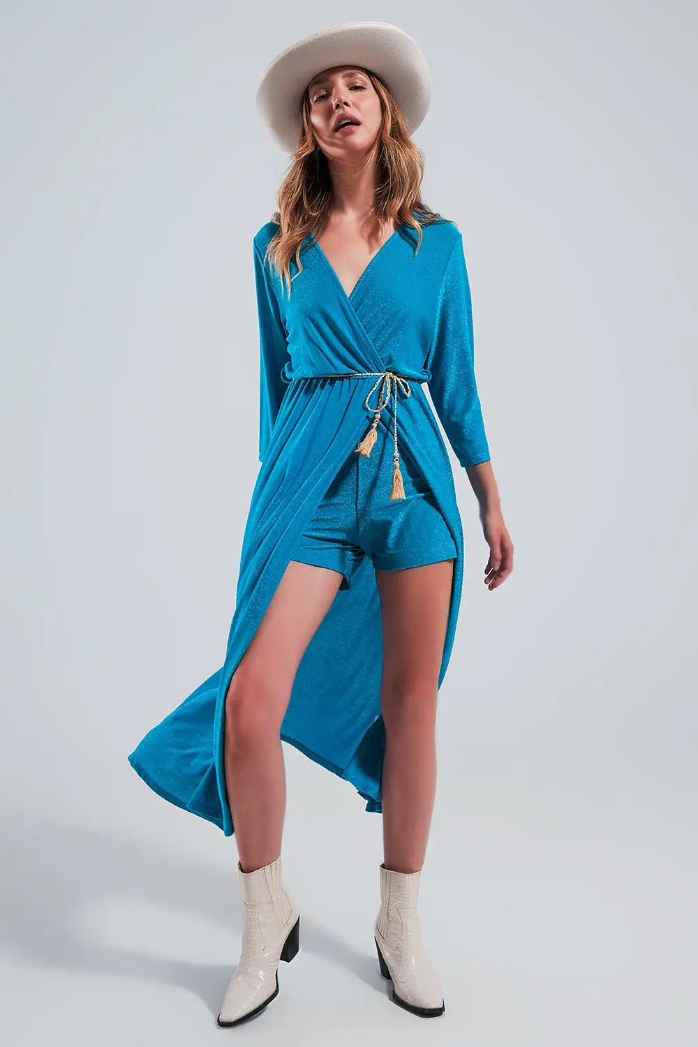 Q2 Robe longue bleu brillant
