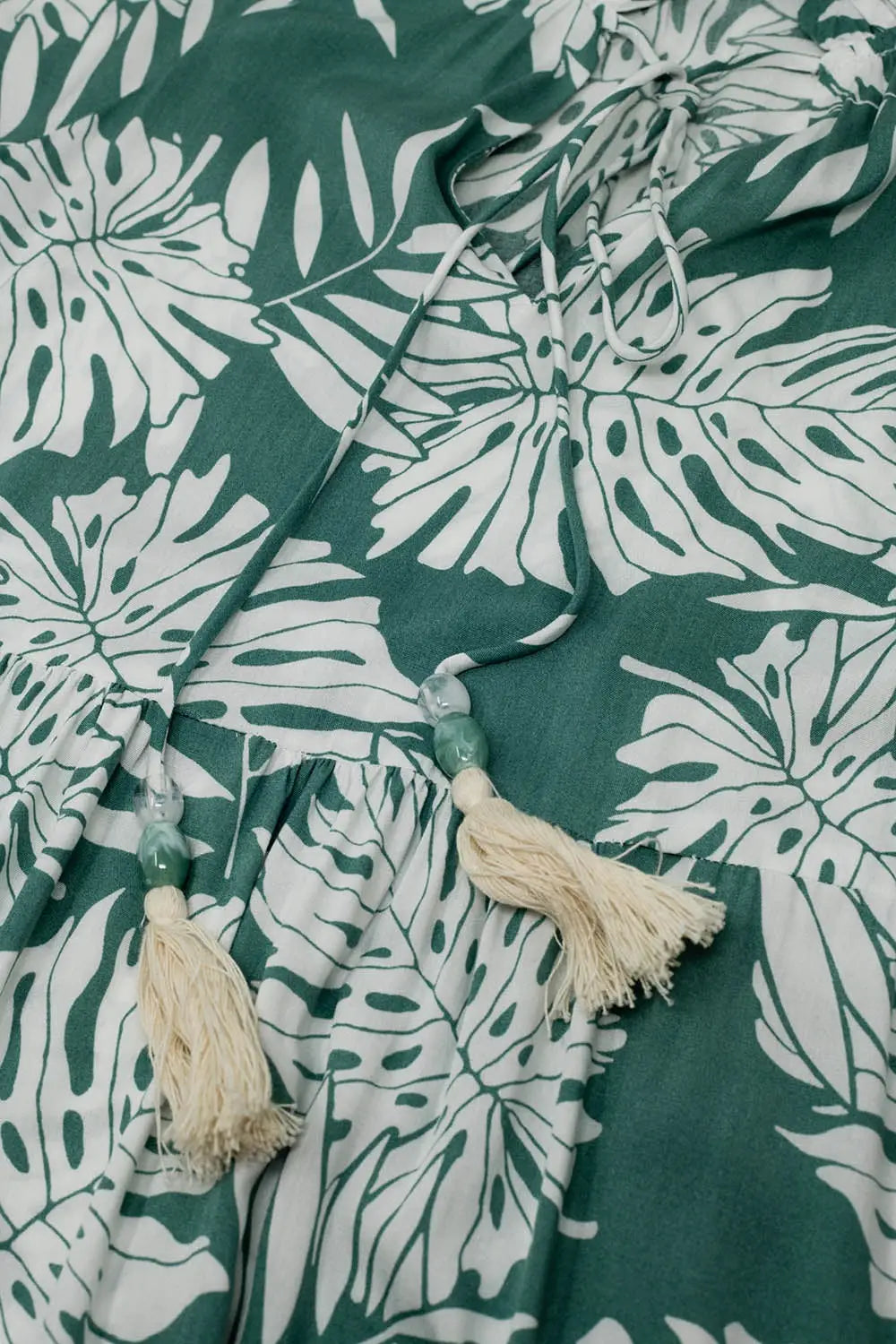 Robe longue boho à manches ballon et imprimé feuilles en vert - Vestidos