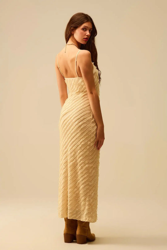 Robe longue écrue avec franges et bretelles - Vestidos