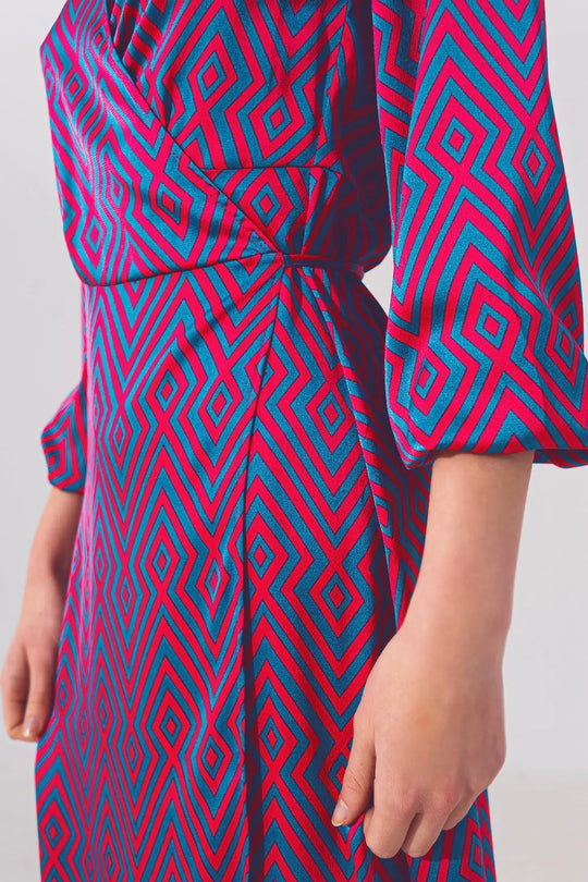 Robe longue enveloppante à manches longues en imprimé géo - Vestidos