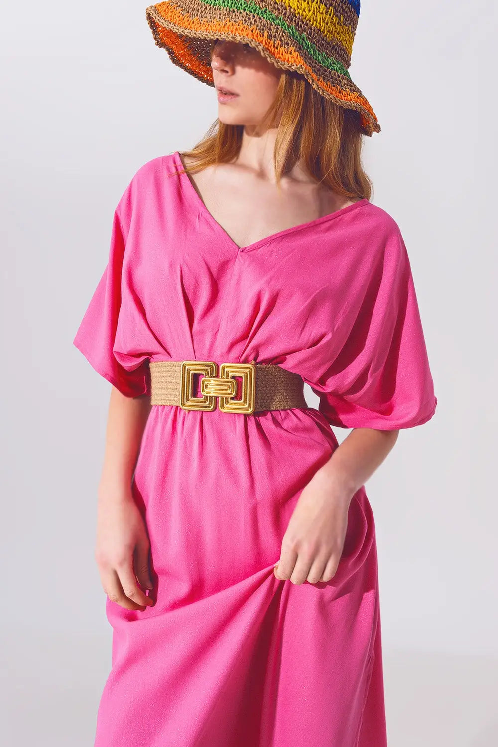 robe longue et cintree a la taille rose - Vestidos