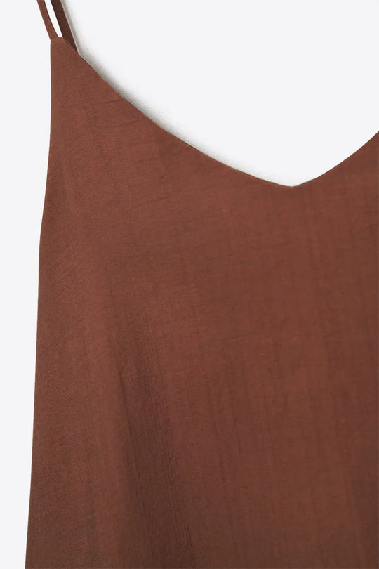 Robe longue fluide à bretelles spaghetti marron - Vestidos