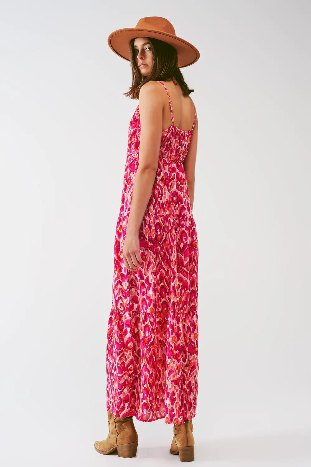 Robe longue imprimée fleurie avec décolleté en V en rose - Vestidos