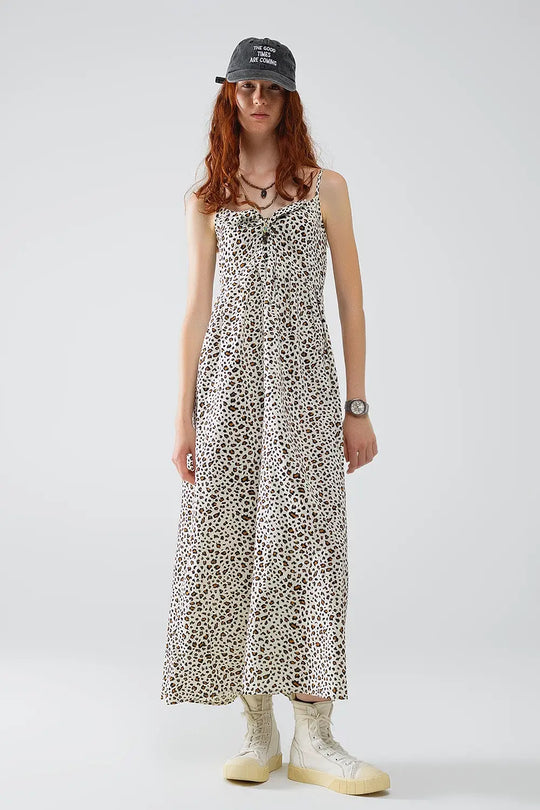 Q2 Robe maxi à imprimé léopard avec détails noués