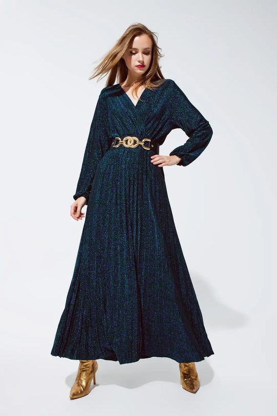 Robe maxi à manches longues avec paillettes en vert - Vestidos