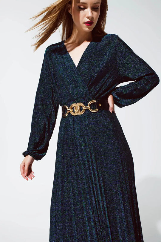 Robe maxi à manches longues avec paillettes en vert - Vestidos