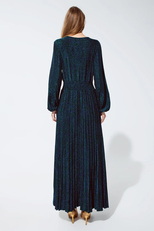 Robe maxi à manches longues avec paillettes en vert - Vestidos
