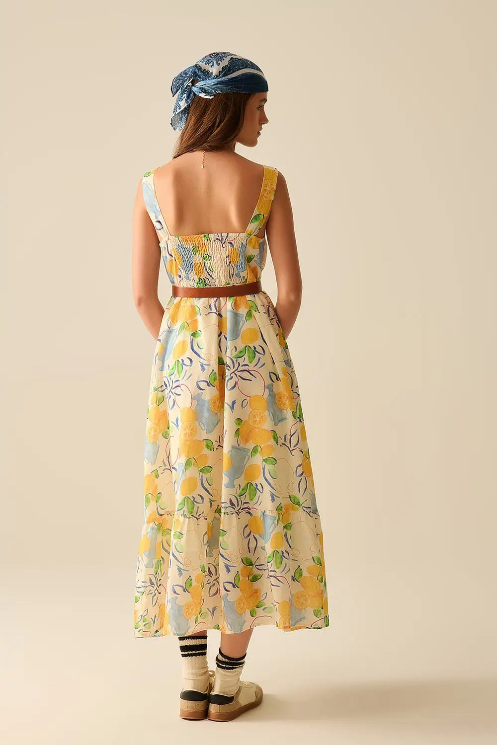robe maxi blanche sans bretelles avec imprimé citron - Vestidos
