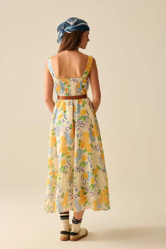 robe maxi blanche sans bretelles avec imprimé citron - Vestidos