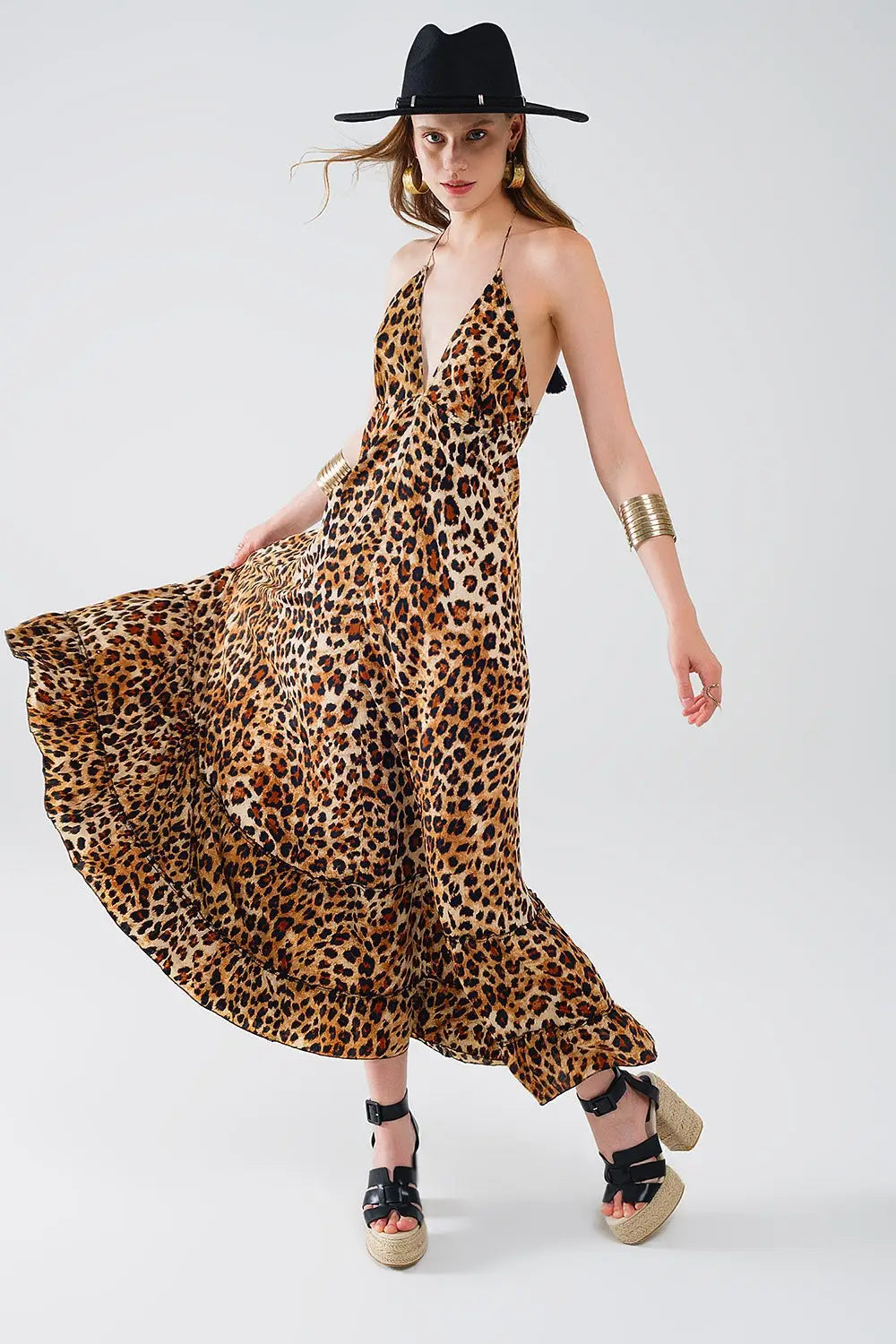 robe maxi boho à imprimé léopard avec dos ouvert - Vestidos