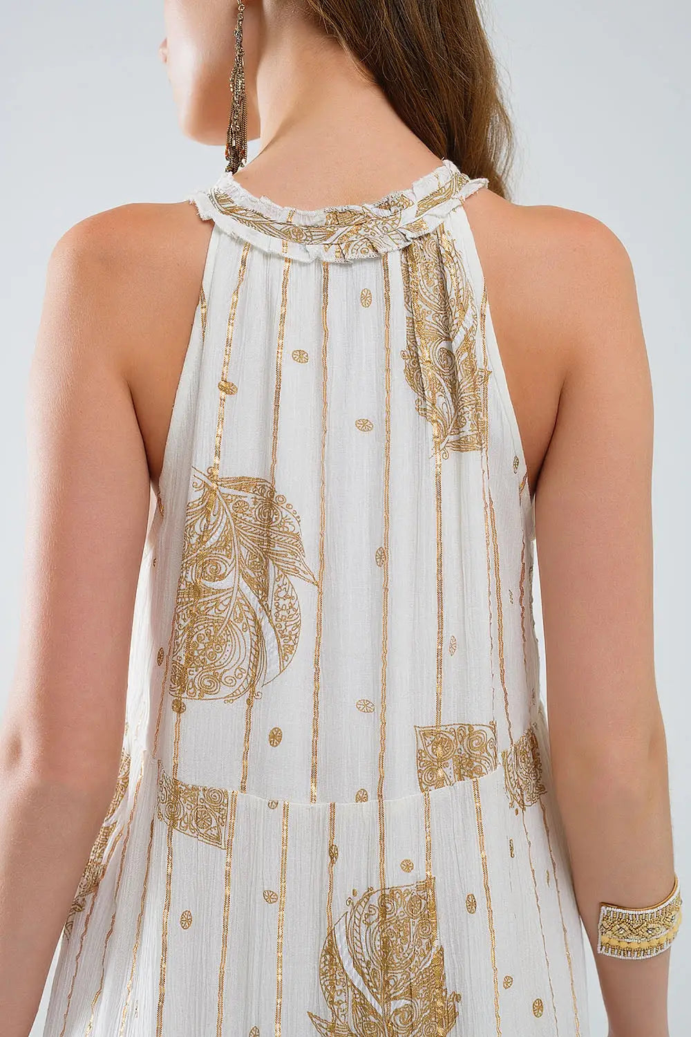 robe maxi boho en mousseline de soie avec imprimé fleuri doré - Vestidos