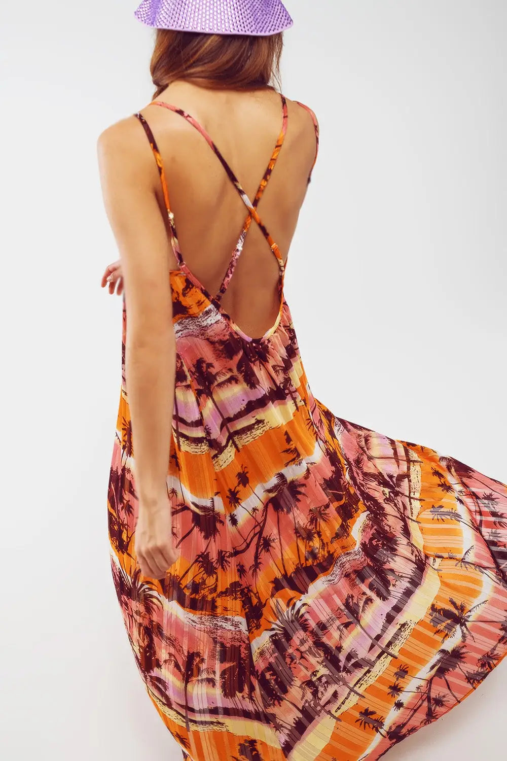 Robe maxi décontractée à dos ouvert avec imprimé rose tropical - Vestidos