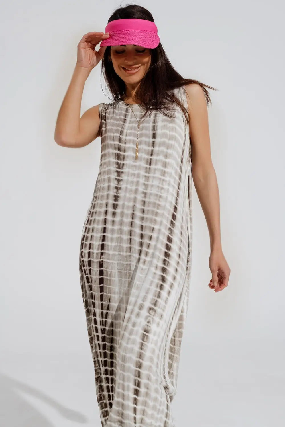 Robe maxi décontractée Tie dye en nuances de khaki - Vestidos