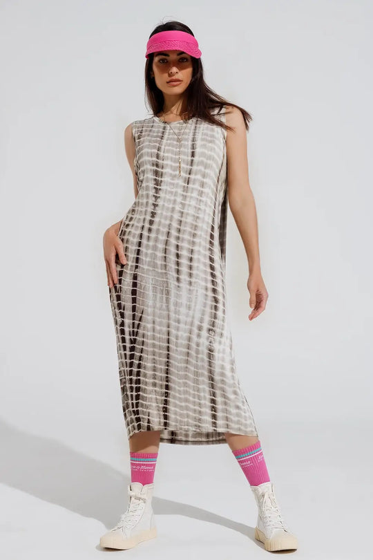 Robe maxi décontractée Tie dye en nuances de khaki - Vestidos