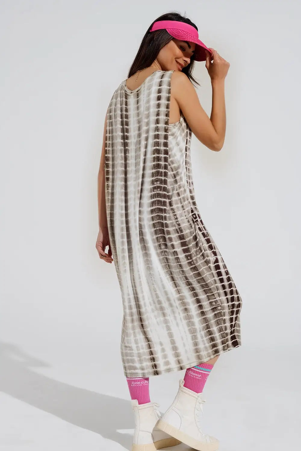 Robe maxi décontractée Tie dye en nuances de khaki - Vestidos